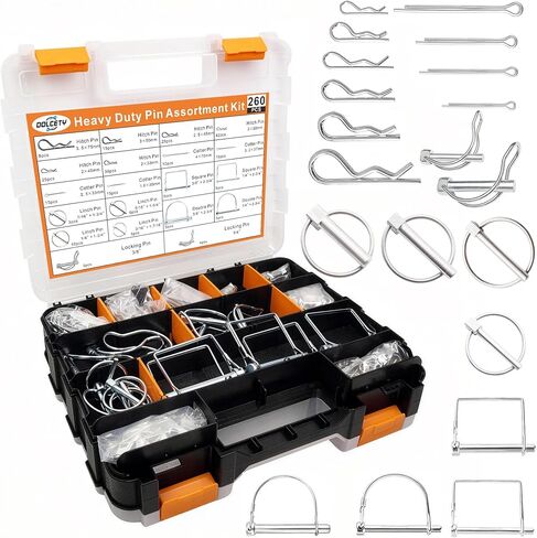 260PCS Heavy Duty Hitch Pins Assortment - Lynch, PTO & Cotter Pins for Trailers, Tractors, Trucks, Farm & Lawn Equipment, Snow Plows - Rust-Resistant Zinc Plated Steel with Double-Sided Toolbox in Kuwait