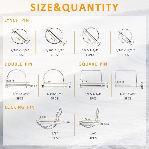 260PCS Heavy Duty Hitch Pins Assortment - Lynch, PTO & Cotter Pins for Trailers, Tractors, Trucks, Farm & Lawn Equipment, Snow Plows - Rust-Resistant Zinc Plated Steel with Double-Sided Toolbox in Kuwait