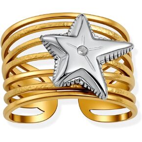 بيان الفرقة المعدنية المطروقة ذات اللونين المختلطين من الفضة والذهب خواتم قابلة للتعديل للنساء in Kuwait