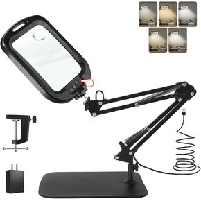 ‌10X 30X Large Square Magnifying Glass with Light and Stand/Clamp, 60 LED Lighted Magnifier, Hands Free 360° Rotatable Desk Lamp for Close Work Reading Craft Hobby Painting Sewing in Saudi Arabia