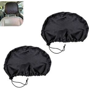 2PCS Car Headrest Cover, Ice Silk Breathable Comfortable Headrest Cover, Drawstring Adjustable Vehicle Seat Protector, Universal for Most Cars (Black) in Kuwait