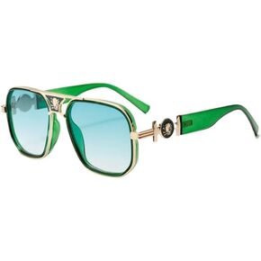 Sculpted Aviator Sunglasses - UV400 Protection Metal Frame Green Lenses for Men Women in Saudi Arabia