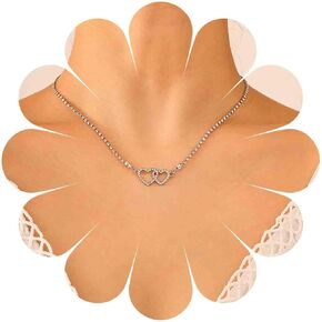 Vintage Crystal Heart Choker Necklaces Rhinestone Heart Pendant Necklaces Silver Interlocking Heart Necklace Tennis Chain Necklace Cz Heart Collar Necklaces Jewelry for Women in Kuwait