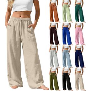Womens Wide Leg Linen Pants Summer Loose Beach Baggy Pant with Pockets Vacation Lightweight Straight Trousers 2026 in Saudi Arabia