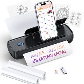 Aixiqee Portable Thermal Printer, Wireless & Bluetooth Mini Inkless Printer for Travel, Office, Home, Supports 8.5x11inch, Compatible with iPhone, Android, Laptop in Kuwait