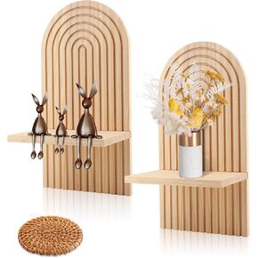 مجموعتان من أرفف الحائط الخشبية المقوسة، أرفف عائمة مقوسة خشبية من بوهو رف حائط بوهو عتيق، أرفف عرض قوس قزح للمنزل وغرفة النوم وغرفة المعيشة ومكتب الحضانة (بني، الحجم: 35 * 1 * 18 سم) in Kuwait