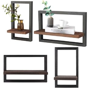 أرفف عائمة للجدار، 4 قطع أرفف تخزين مزخرفة على شكل رف عائم ريفي مع إطار، أرفف عائمة معلقة على الحائط لغرفة المعيشة، تخزين المطبخ in Kuwait