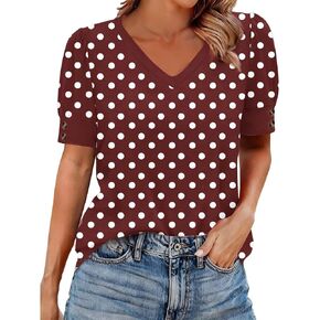 Womens Boho Tops Short Sleeve Button Crewneck Boho Print Pleated T Shirts 2026 Summer Loose Fit Blouses in Kuwait