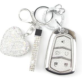 Key Fob Cover with Diamond Keychain Compatible with Cadillac Car Key Holder Case Compatible with Cadillac Escalade ATS CTS STS SRX XT5 CT6 Smart Remote Key Protector, 5 Buttons (Black-Heart) in Kuwait