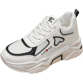 Women's Fashionable Sneaker - Thick-Soled lace-up Low-top Casual Shoes - Rubber Sole - Heart Pattern - Suitable for All Seasons' wear in Kuwait