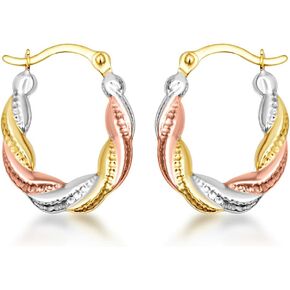 أقراط دائرية بيضاوية ملتوية ذات لون ذهبي لامع للنساء | الذهب الأبيض والوردي والأصفر عيار 10 أو 14 قيراط in Kuwait