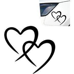 Double Hearts Pink Car Decorative Sticker, 7.4" x 7.87" Vinyl Waterproof Car Window Decal, Self-Adhesive Romantic Auto Body Decor Sticker for Cars Bumper, Window, Rearview Mirror in Saudi Arabia