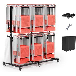 VINGLI Folding Chair Rack Frames for 84 Chairs or 24 Tables, Folding Chair Cart with Locking Casters,Includes Storage Straps & Dust Cover - Space Saving Design for Event Planners, Venue Managers in Kuwait