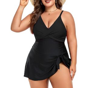 Women Plus Size Swim Dress Tummy Control One Piece Swimsuit Wrap Full Coverage Modest Bathing Suit Cute Tie Knot in Kuwait