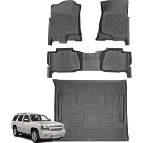 سجادات أرضية لسيارة تشيفي تاهو | كاديلاك اسكاليد | GMC Yukon (Not XL) 2007-2014، سجادة أرضية TPE للحماية من جميع الأحوال الجوية، أمامية، الصف الثاني وبطانة شحن مخصصة بالكامل باللون الأسود in Saudi Arabia