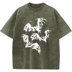 Oversized Mens Graphic Tees Bat Print Vintage Shirt Streetwear Acid Wash Cotton Tshirt Baggy Y2k Short Sleeve Tops in Kuwait