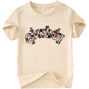 MODNTOGA Toddler Cowboy Graphic T-Shirt Kids Boy Embroidery Cow Print Western Shirt Country Crewneck Tee Tops Summer Outfit in Kuwait