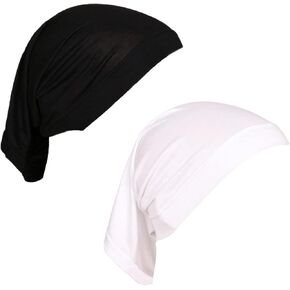2 PCS 12×8.7Inch Under Scarf Hijab Cap Solid Color Stretch Turban Head Wrap Tube Inner Undercap for Unisex Black White in Kuwait
