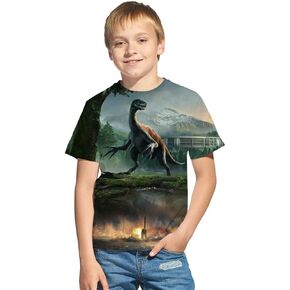 تي شيرت مطبوع ثلاثي الأبعاد للأولاد والبنات تي شيرت مضحك وحوش الديناصورات تي ريكس بأكمام قصيرة للشباب والأولاد والبنات من عمر 4 إلى 14 سنة in Kuwait