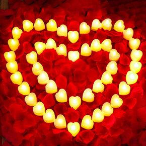 JMUQ 7000 Pieces Artificial Rose Petals with 72 Pieces Romantic Heart Led Tealight Candles, Rose Petals and Candles Set for Weddings Anniversaries Proposals Decor(Warm White Light) in Kuwait