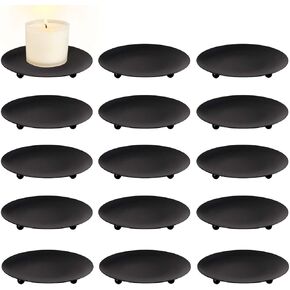 15 Pack Iron Plate Candle Holder, 4 Inch Black Candle Stand Plates for LED & Wax Candles, Decorative Iron Plate for Valentines Weddings Party Decorations in Kuwait