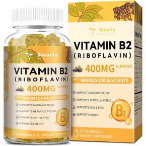 Vitamin B2 Gummies, Riboflavin 500mg Supplement for Kids & Adults with Magnesium Glycinate & Elderberry, Migraine Relief, Energy, Skin & Nervous System Support, Vegan, 60 Gummies in Kuwait