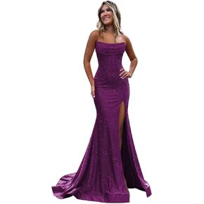 Corset Sequin Long Prom Dresses for Teens 2026 Strapless Cowl Neck Satin Modest Women Mermaid Formal Evening Party Gown in Saudi Arabia