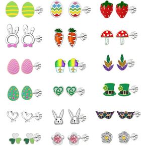 18 Pairs Hypoallergenic Holiday Earrings for Teen Women Cute St. Patrick’s Day Earring Easter Egg Bunny Strawberry Stud Earring Flat Back Cartilage Piercing Stud Earrings Set Stainless Steel for Her Sensitive Ears Festival Carnival Jewelry in Kuwait