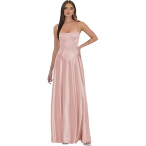 Spaghetti Straps Prom Dresses for Women Satin Long Bridesmaid Dresses Corset Formal Evening Gown in Kuwait