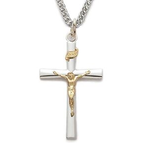 True Faith Jewelry Two-Tone Sterling Silver Jesus Crucifix Cross Pendant Necklace Gold Plated Religious Jewelry, 1 1/8 Inch in Kuwait