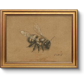 لوحة فنية جدارية مطبوعة على شكل نحلة عتيقة مقاس 12 × 16، قماش بإطار ذهبي عتيق، لوحة حشرات نباتية ريفية قديمة، رسم نحلة كلاسيكية لعلم الحشرات، ديكور مدخل دراسة المزرعة in Kuwait