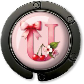 هدايا بخطاف محفظة أولية مضحكة - حرف U وردي على شكل قوس - حامل محفظة قابل للطي للطاولة - شماعة حقيبة يد مستديرة للنساء - هدايا عيد الميلاد للأم والزوجة والأخت والصديق والسيدة الرئيسة in Kuwait