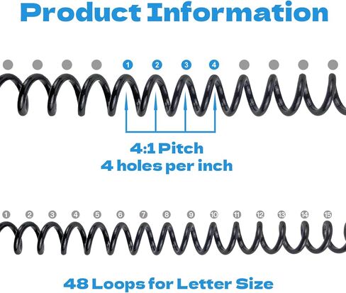 50 حزمة من ملفات التجليد الحلزونية 4:1 درجة، مجموعة ملفات تجليد بلاستيكية سوداء - 5 أحجام (1/4، 5/16، 3/8، 1/2، 3/4 بوصة) مجموعة مختلطة، ملف حلزوني للمستندات بحجم الحروف in Kuwait