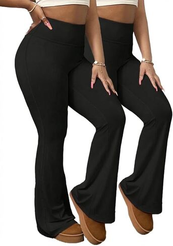 2 Piece Women Yoga Pants Wide Leg High Waist Workout Flare Leggings Tummy Control Casual Pants in Saudi Arabia