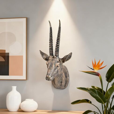 17.7x8.2-Inch Faux Antelope Head Wall Decor Sculpture Vintage Home Art Animal Gazelle Statue for Living Room Office Bedroom for Men Women Christmas Gift in Saudi Arabia