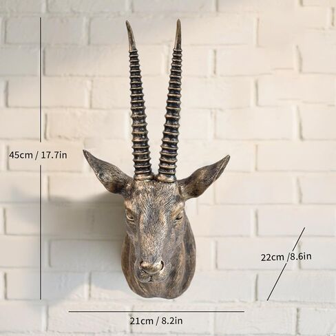 17.7x8.2-Inch Faux Antelope Head Wall Decor Sculpture Vintage Home Art Animal Gazelle Statue for Living Room Office Bedroom for Men Women Christmas Gift in Saudi Arabia