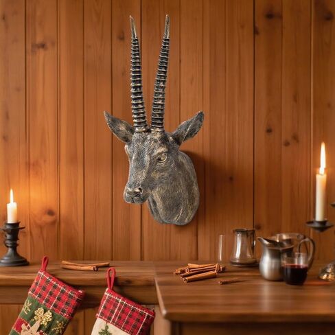 17.7x8.2-Inch Faux Antelope Head Wall Decor Sculpture Vintage Home Art Animal Gazelle Statue for Living Room Office Bedroom for Men Women Christmas Gift in Saudi Arabia