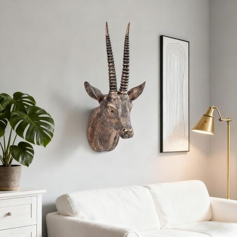 17.7x8.2-Inch Faux Antelope Head Wall Decor Sculpture Vintage Home Art Animal Gazelle Statue for Living Room Office Bedroom for Men Women Christmas Gift in Saudi Arabia