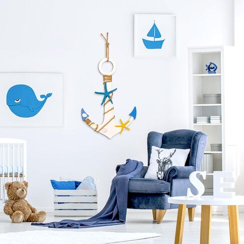 Zzbakress Wooden Nautical Anchor Decor Nautical Wall Art Vintage Wall Art Nautical Bathroom Decor Boat Decoration for Home Living Room Bedroom Bathroom (Vintage) in Saudi Arabia