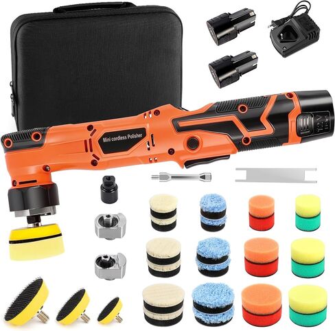 ملمع صغير 3 بوصة، ملمع سيارة صغير لاسلكي 12 فولت مع قطعتين بطاريات 2.3 أمبير ولوحة دعم 1/2/3 بوصة، يعمل كملمّع عازل DA & RO لتلميع السيارة وتفصيل الشمع in Kuwait