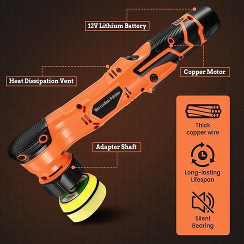 ملمع صغير 3 بوصة، ملمع سيارة صغير لاسلكي 12 فولت مع قطعتين بطاريات 2.3 أمبير ولوحة دعم 1/2/3 بوصة، يعمل كملمّع عازل DA & RO لتلميع السيارة وتفصيل الشمع in Kuwait