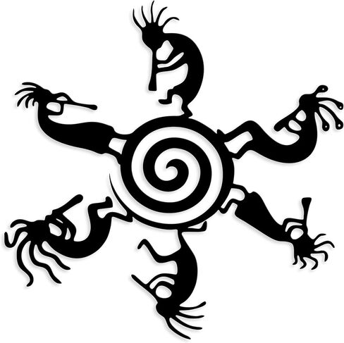 Kokopelli Decor Metal Wall Art with 6 Dancing Figures on Sun Design, Clearance Metal Wall Art Outdoor for Indoor & Outdoor Spaces, Perfect Southwest Wall Decor for Living Room, Garden, Patio in Kuwait