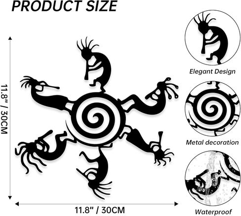 Kokopelli Decor Metal Wall Art with 6 Dancing Figures on Sun Design, Clearance Metal Wall Art Outdoor for Indoor & Outdoor Spaces, Perfect Southwest Wall Decor for Living Room, Garden, Patio in Kuwait