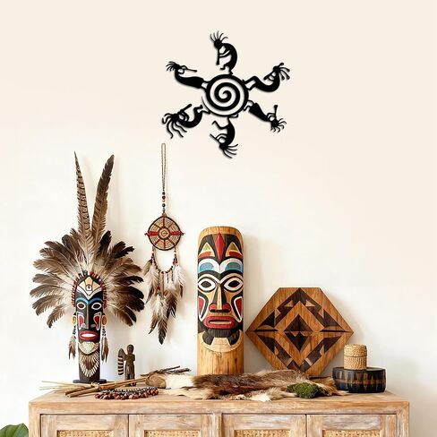 Kokopelli Decor Metal Wall Art with 6 Dancing Figures on Sun Design, Clearance Metal Wall Art Outdoor for Indoor & Outdoor Spaces, Perfect Southwest Wall Decor for Living Room, Garden, Patio in Kuwait