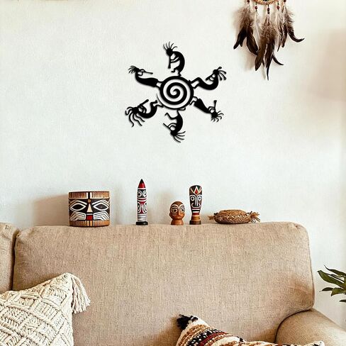 Kokopelli Decor Metal Wall Art with 6 Dancing Figures on Sun Design, Clearance Metal Wall Art Outdoor for Indoor & Outdoor Spaces, Perfect Southwest Wall Decor for Living Room, Garden, Patio in Kuwait