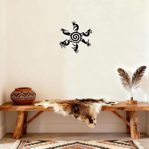 Kokopelli Decor Metal Wall Art with 6 Dancing Figures on Sun Design, Clearance Metal Wall Art Outdoor for Indoor & Outdoor Spaces, Perfect Southwest Wall Decor for Living Room, Garden, Patio in Kuwait