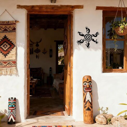 Kokopelli Decor Metal Wall Art with 6 Dancing Figures on Sun Design, Clearance Metal Wall Art Outdoor for Indoor & Outdoor Spaces, Perfect Southwest Wall Decor for Living Room, Garden, Patio in Kuwait