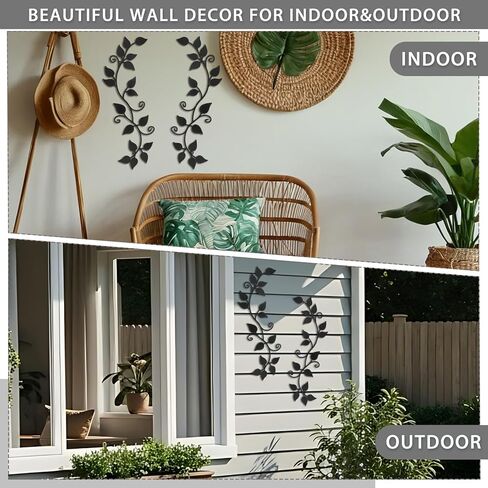 Novabright 2 Pcs Metal Tree Leaf Wall Decor Long Scroll Vine Wall Art Above Black Rustic Hanging Sign For Door Living Room Office Indoor And Outdoor Decoration in Kuwait