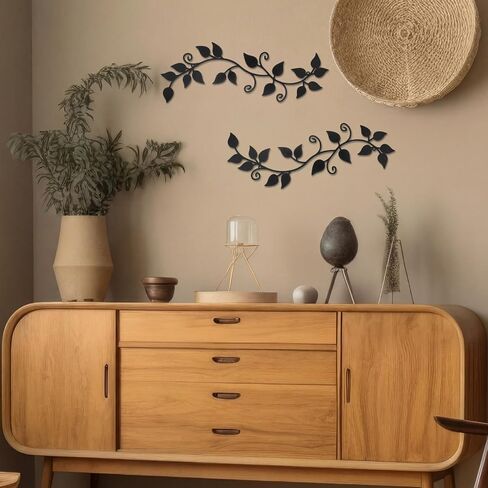 Novabright 2 Pcs Metal Tree Leaf Wall Decor Long Scroll Vine Wall Art Above Black Rustic Hanging Sign For Door Living Room Office Indoor And Outdoor Decoration in Kuwait
