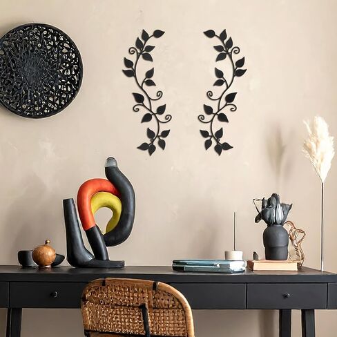 Novabright 2 Pcs Metal Tree Leaf Wall Decor Long Scroll Vine Wall Art Above Black Rustic Hanging Sign For Door Living Room Office Indoor And Outdoor Decoration in Kuwait